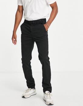 Calvin Klein | Calvin Klein slim fit garment dyed chinos with belt in black商品图片,