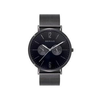 推荐Men's Multi-Function Black Stainless Steel Mesh Bracelet Watch 40mm商品