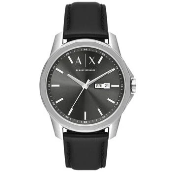 Armani Exchange | Men's Three-Hand Day-Date Black Leather Strap Watch, 44mm 7.4折, 独家减免邮费