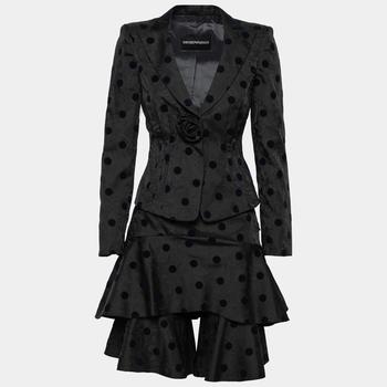 商品Emporio Armani Black Floral Jacquard Velvet Polka Dot Jacket & Skirt Set S图片
