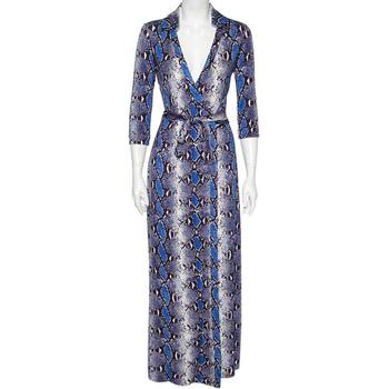 product Diane von Furstenberg Blue Python Printed Silk Jersey Abigail Wrap Dress M image