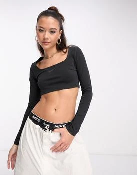 推荐Nike Dance mini swoosh long sleeve crop top in black商品