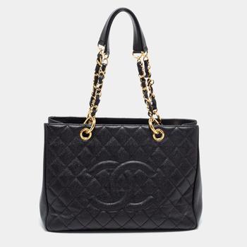 chanel包, [二手商品] Chanel | Chanel Black Quilted Caviar Leather Grand Shopper Tote商品图片 8.8折