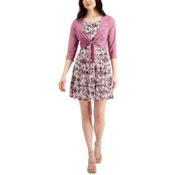 推荐Connected Apparel Womens Petites Floral Mesh Jacket Fit & Flare Dress商品