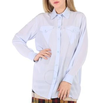 Burberry | Pale Blue Irem Silk Crepe De Chine Logo Detail Oversized Shirt 1折起, 满$200减$10, 满减