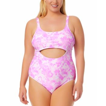 California Waves | Trendy Plus Size Tie-Dye Cutout One-Piece Swimsuit, Created for Macy's商品图片,4折