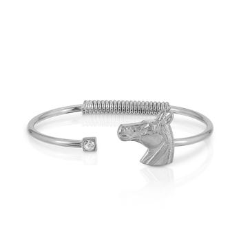 商品Silver-Tone Clear Crystal and Horse Accent Hinge Bracelet图片