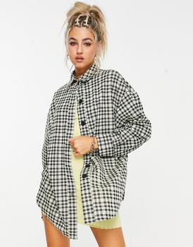 商品ASOS | ASOS DESIGN jersey longline suit shacket in lime check,商家ASOS,价格¥193图片