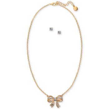 商品Gold-Tone Crystal Bow Pendant Necklace & Stud Earrings Set, Created for Macy's,商家Macy's,价格¥216图片