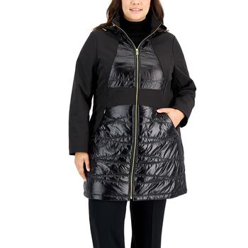 商品Via Spiga | Women's Plus Size Hooded Mixed-Media Raincoat,商家Macy's,价格¥1155图片