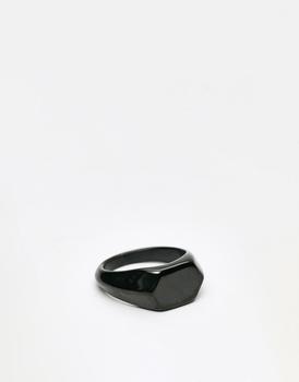 商品ASOS | ASOS DESIGN waterproof stainless steel slim signet ring with embossed shoulder in shiny black,商家ASOS,价格¥115图片