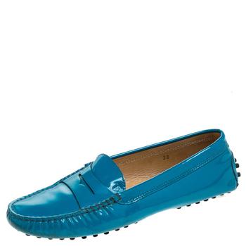 [二手商品] Tod's | Tod's Blue Patent Leather Penny Slip On Loafers Size 38商品图片,5.1折