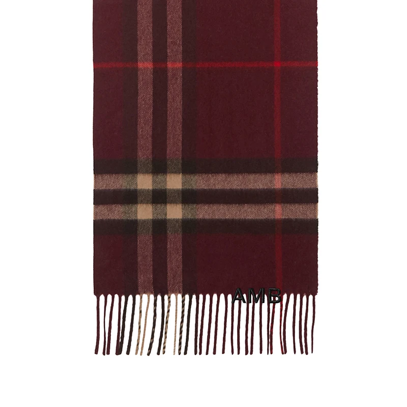 Burberry | BURBERRY/博柏利 男女通用酒红色格纹羊绒流苏围巾80216951 7折×额外9.7折, 额外九七折