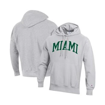 CHAMPION | Men's Heathered Gray Miami Hurricanes Big and Tall Reverse Weave Fleece Pullover Hoodie Sweatshirt 