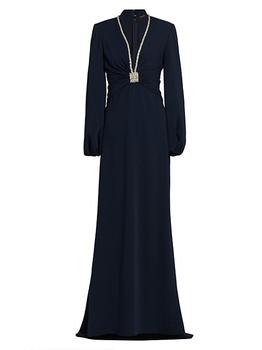 商品REEM ACRA | Embellished V-Neck Crepe Gown,商家Saks Fifth Avenue,价格¥21675图片