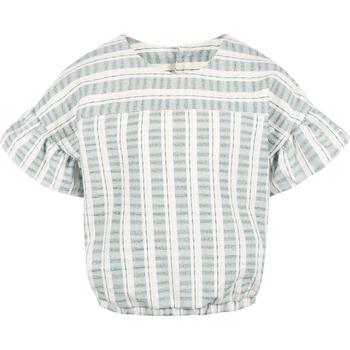 推荐Striped cotton blouse with ruffled sleeves in white and green商品