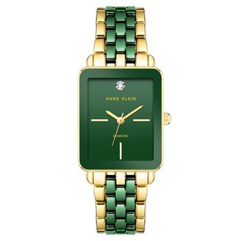 商品Anne Klein | Women's Three-Hand Quartz Rectangular Gold-Tone Alloy with Green Ceramic Bracelet Watch, 26mm,商家Macy's,价格¥961图片