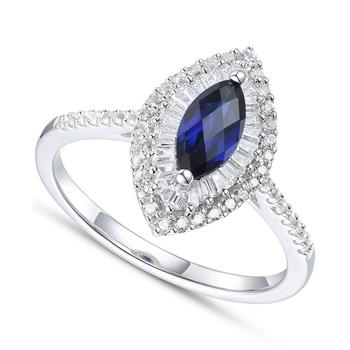商品Sapphire (3/4 ct. t.w.) & Diamond (1/3 ct. t.w.) Marquise Halo Ring in 14k Gold (Also in Emerald & Ruby)图片