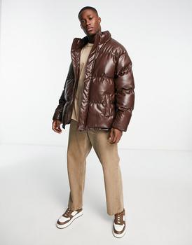 商品Urbancode faux leather puffer jacket in brown图片