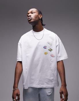商品Topman | Topman extreme oversized fit t-shirt with front and back fruit sticker print in white,商家ASOS,价格¥242图片