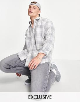 推荐New Look long sleeve oversized check shirt in grey商品