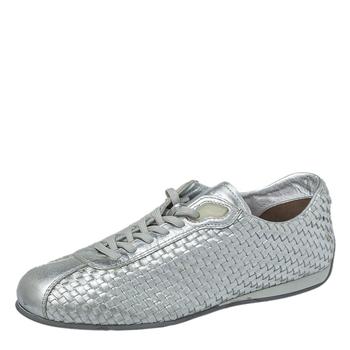 [二手商品] Prada | Prada Sport Silver Woven Leather Low Top Sneakers Size 37.5商品图片,5.1折