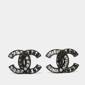 [二手商品] Chanel | Chanel CC Crystals Gunmetal Tone Clip On Earrings商品图片,满1件减$100, 满减