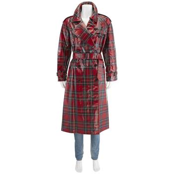 burberry风衣, Burberry | Bright Red Eastheath Plaid Patent Trench Coat商品图片 2.7折