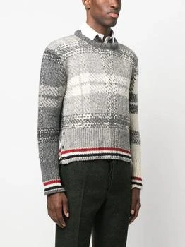 Thom Browne | THOM BROWNE MEN TB TARTAN JACQUARD CLASSIC CREW NECK PULLOVER IN DONEGAL W/ RWB STRIPE 