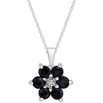 商品Sapphire (9/10 ct. t.w.) & Diamond Accent Flower 18" Pendant Necklace in Sterling Silver图片