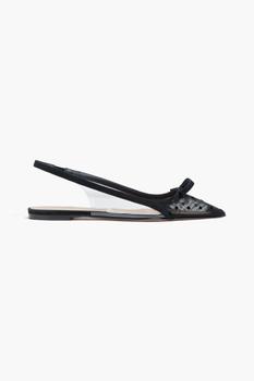 RED Valentino | Bow-embellished flocked mesh and PVC slingback point-toe flats商品图片,5折