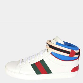 推荐Gucci White Leather Stripe Ace High Top Sneakers Size 40.5商品
