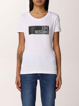 推荐Love Moschino cotton T-shirt with glitter logo商品