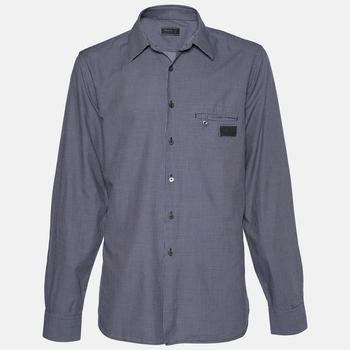 [二手商品] Prada | Prada Navy Blue Checkered Cotton Button Front Shirt 4XL商品图片,