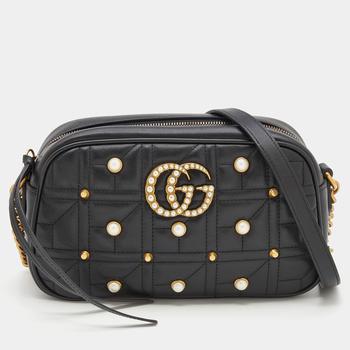 推荐Gucci Black Quilted Leather Embellished Small GG Marmont Shoulder Bag商品