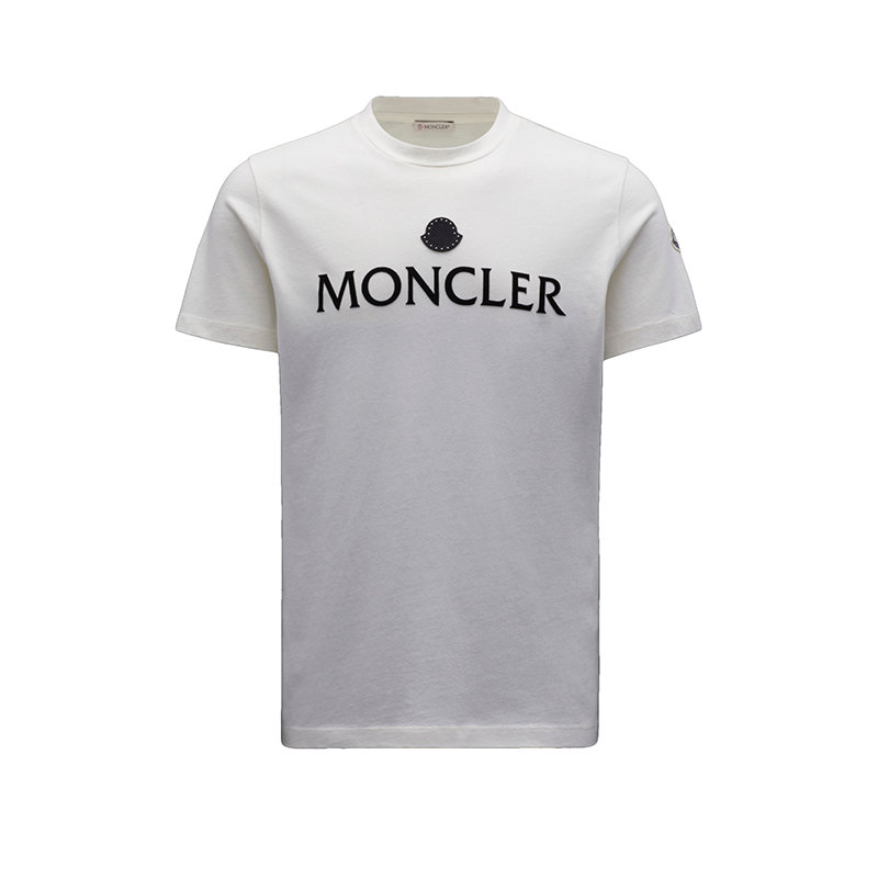 Moncler | 【预售3-7天】Moncler/蒙克莱 22年秋冬新款 男士蛋壳白色纯棉植绒印花短袖T恤H20918C000078390T032商品图片,1折起, 包邮包税
