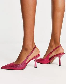 ASOS | ASOS DESIGN Simba slingback stiletto heeled shoes in pink glitter 6折, 独家减免邮费
