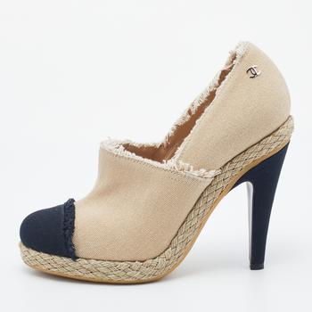 香奈儿鞋, Chanel | Chanel Beige/Black Canvas CC Cap Toe Espadrille Booties Size 38商品图片 4.7折