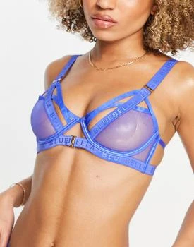 推荐Bluebella Oslo sheer mesh semi-open cup bra with tonal logo elastic detail in blue商品