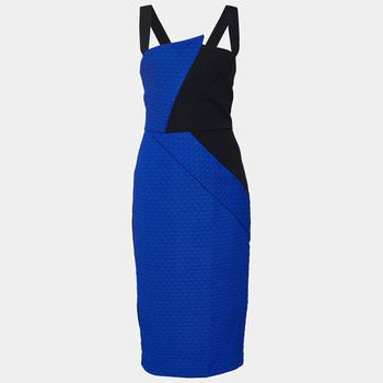 ROLAND MOURET, [二手商品] ROLAND MOURET | Roland Mouret Black & Blue Puckered Detail Hutton Bodycon Dress M商品图片 7.7折, 满1件减$100, 满减