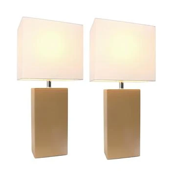 Elegant Designs | 2 Pack Modern Leather Table Lamps with White Fabric Shades, Beige,商家Premium Outlets,价格¥776