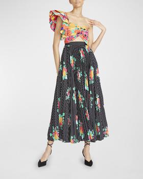 AMUR | Cleopatra Pleated Floral Mix Media Cutout Dress商品图片,