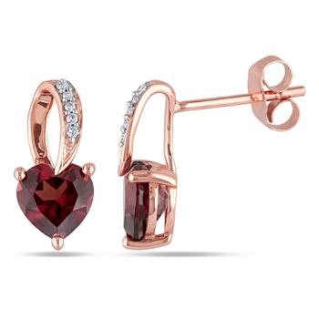 商品Amour | Heart Shaped Garnet Earrings with Diamonds In 10K Rose Gold,商家Jomashop,价格¥1200图片