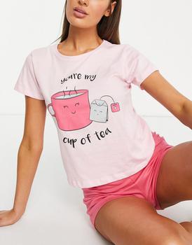 商品Brave Soul cup of tea short pyjama set in pink图片