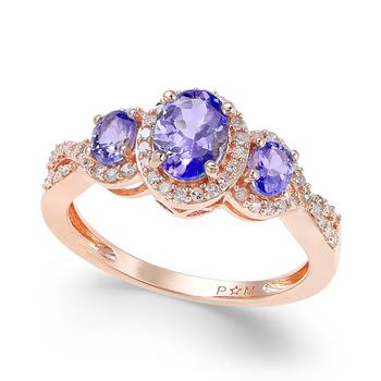 商品Tanzanite (1 ct. t.w.) & Diamond (1/4 ct. t.w.) 3-Stone Ring in 14k Gold (Also in Ruby, Emerald & Sapphire)图片