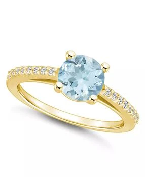 Macy's | Aquamarine (1-1/4 ct. t.w.) and Diamond (1/6 ct. t.w.) Ring in 14K Yellow Gold,商家Macy's,价格¥7197