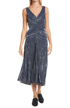vince dress, Vince | Ruched Textured Velvet Sleeveless Dress商品图片 5.8折