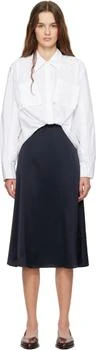 3.1 Phillip Lim | White & Navy Draped Shirt Combo Slip Midi Dress,商家Ssense US,价格¥5117