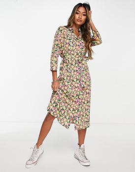 更多VERO MODA, VERO MODA | Vero Moda long sleeve midi shirt dress in green print商品图片 