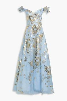 推荐Floral-appliquéd metallic floral-print taffeta gown商品
